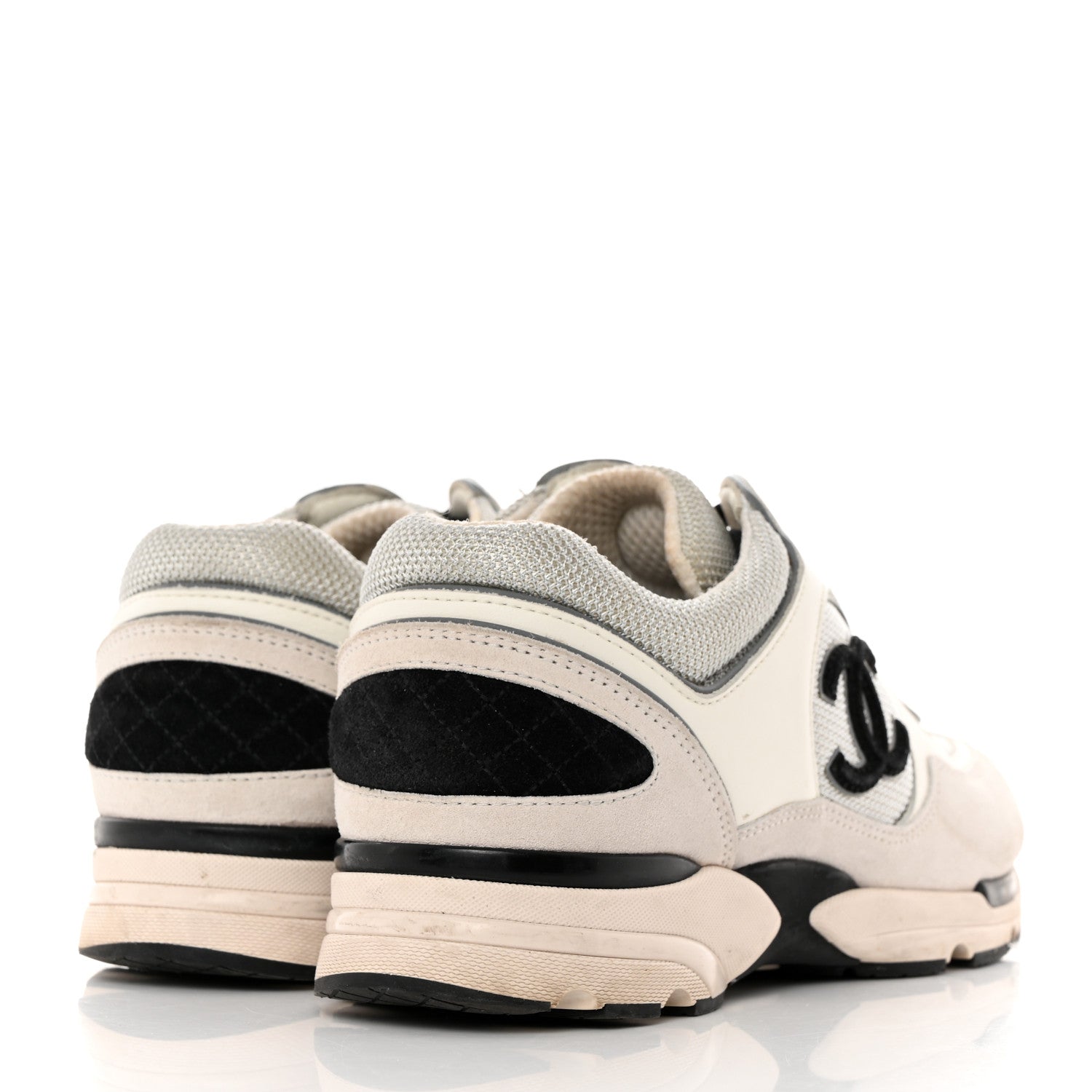 Chanel Calfskin Fabric Womens CC Sneakers 39.5 Black White Silver 4 of 9