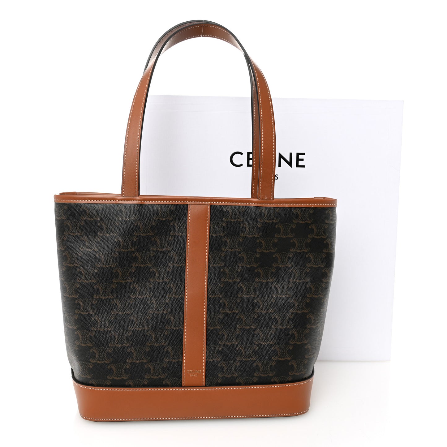 Triomphe Canvas Calfskin Small Cabas Bag Tan