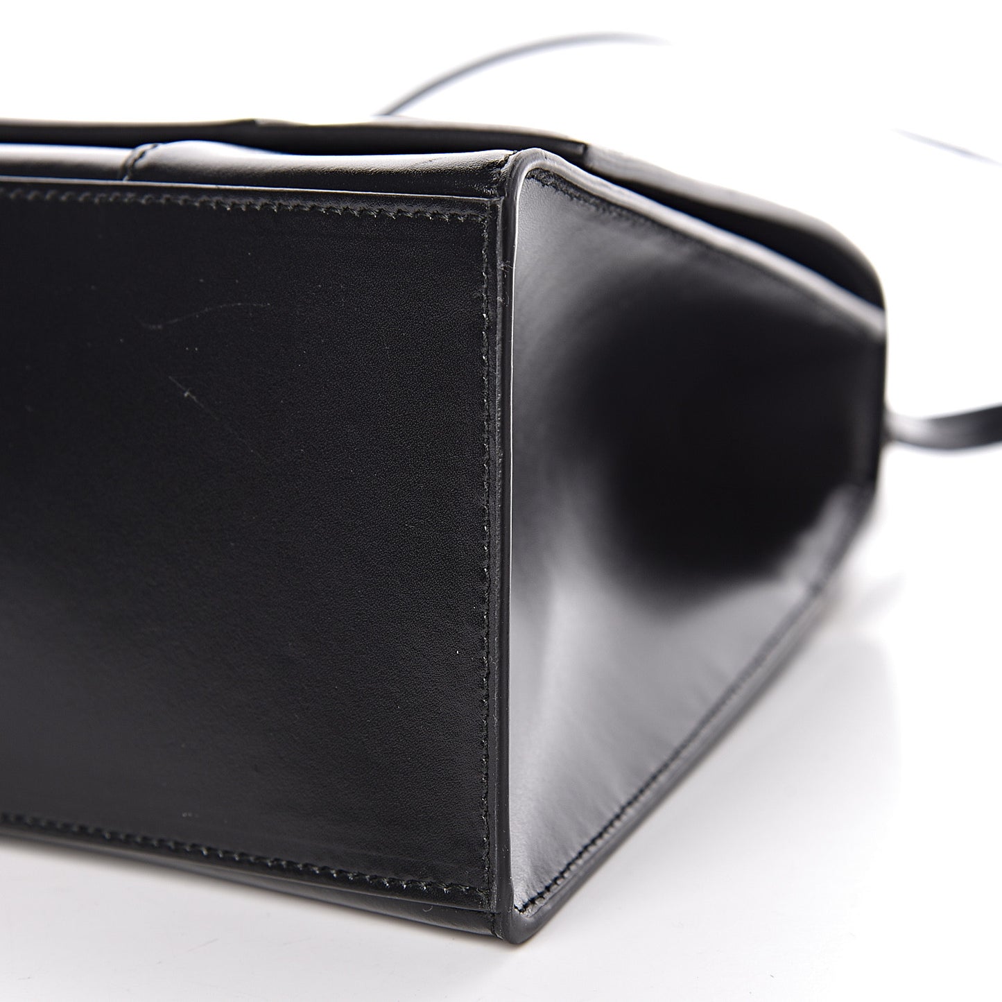 Shiny Box Calfskin Medium Hourglass Top Handle Bag Black