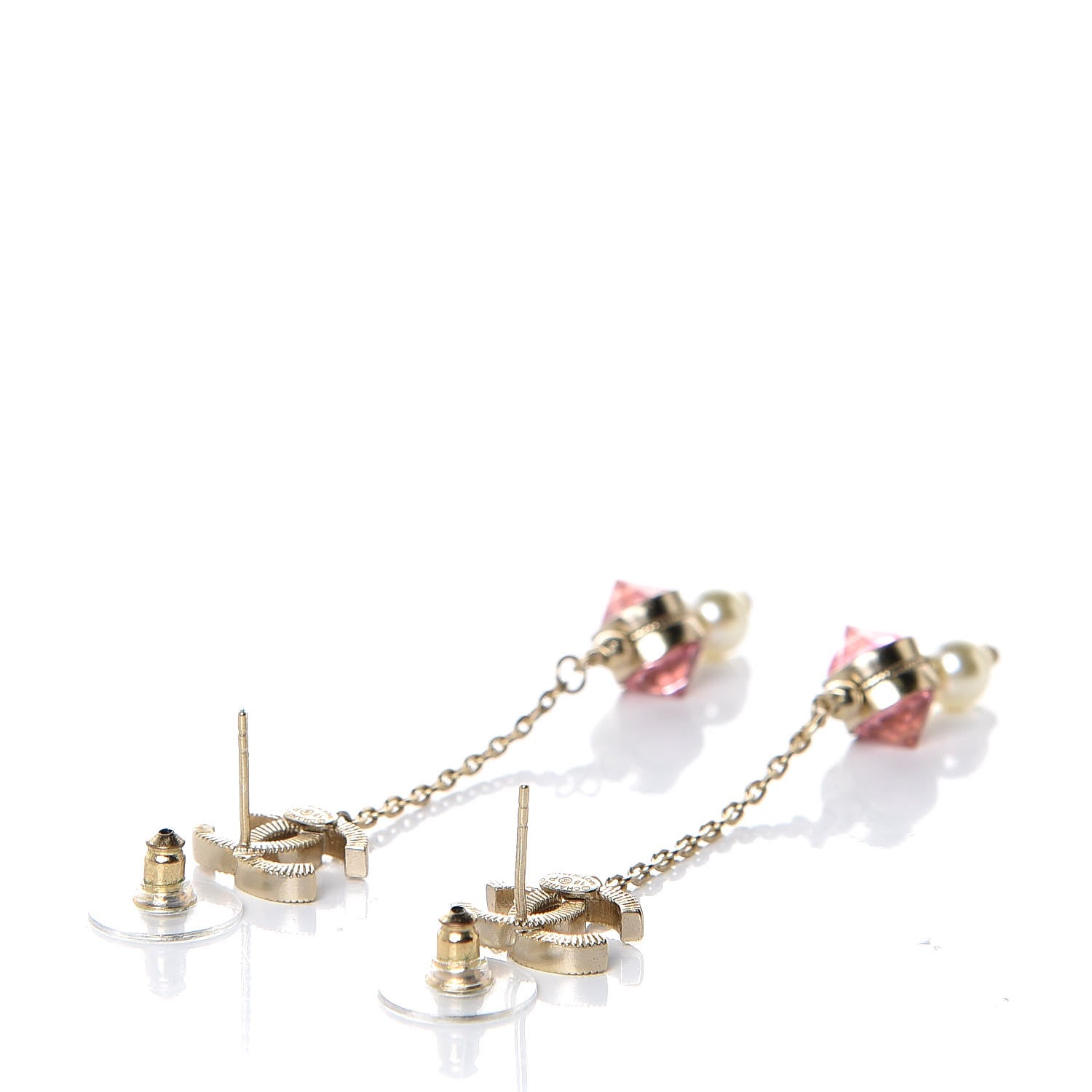 Chanel Crystal Pearl CC Drop Earrings Pink Gold 3 of 4