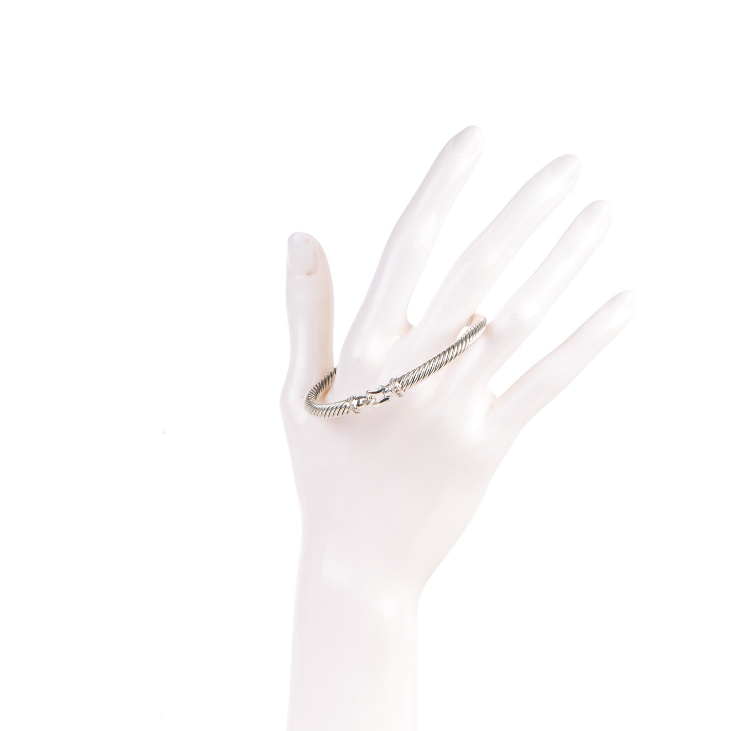 David Yurman Sterling Silver Diamond 5mm Cable Buckle Bracelet 2 of 5