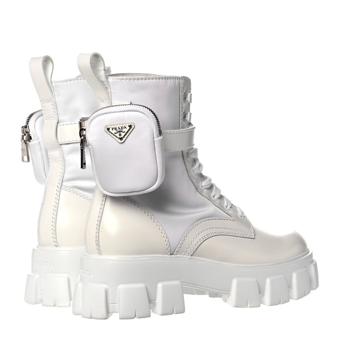Spazzolato Rois Re-Nylon Metal Triangle Logo Mens Monolith Pouch Pocket 60mm Combat Boots 8 White