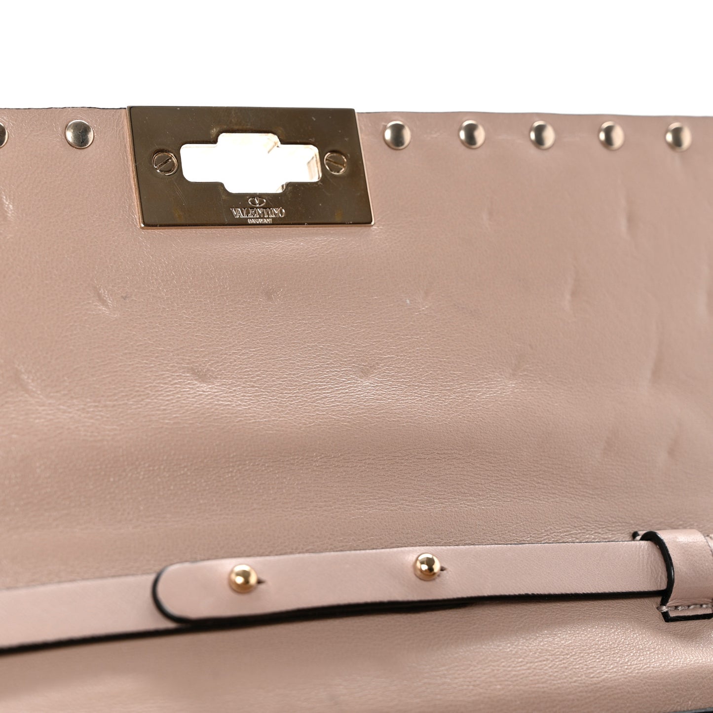 Lambskin Rockstud Spike Wallet on Chain Poudre