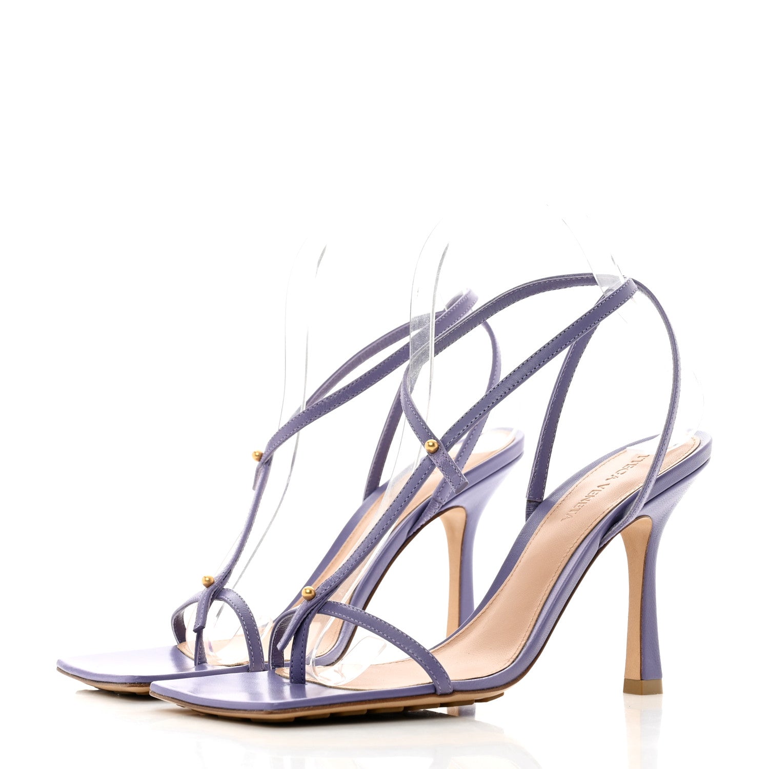 Bottega Veneta Lambskin Studded Stretch Multi Strap 90mm Sandals 37 Lavender 3 of 7