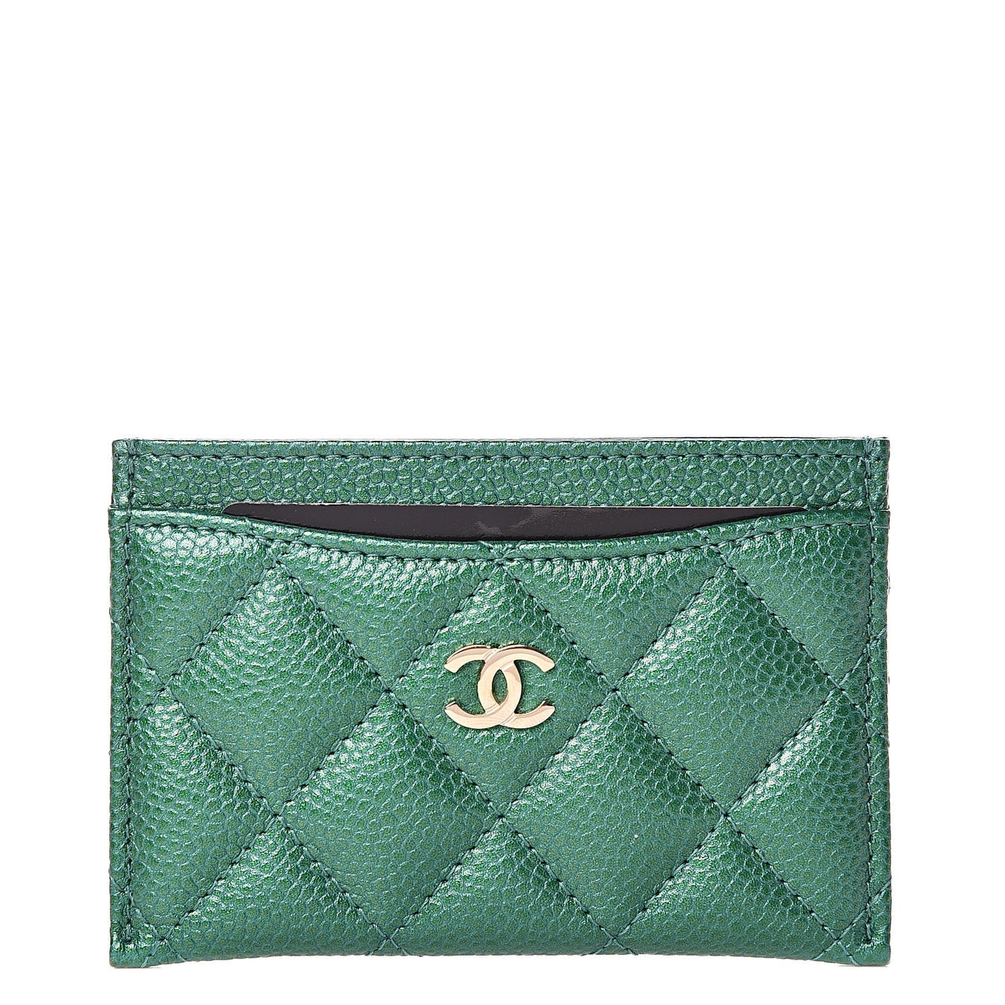 Metallic Caviar Quilted Card Holder Green