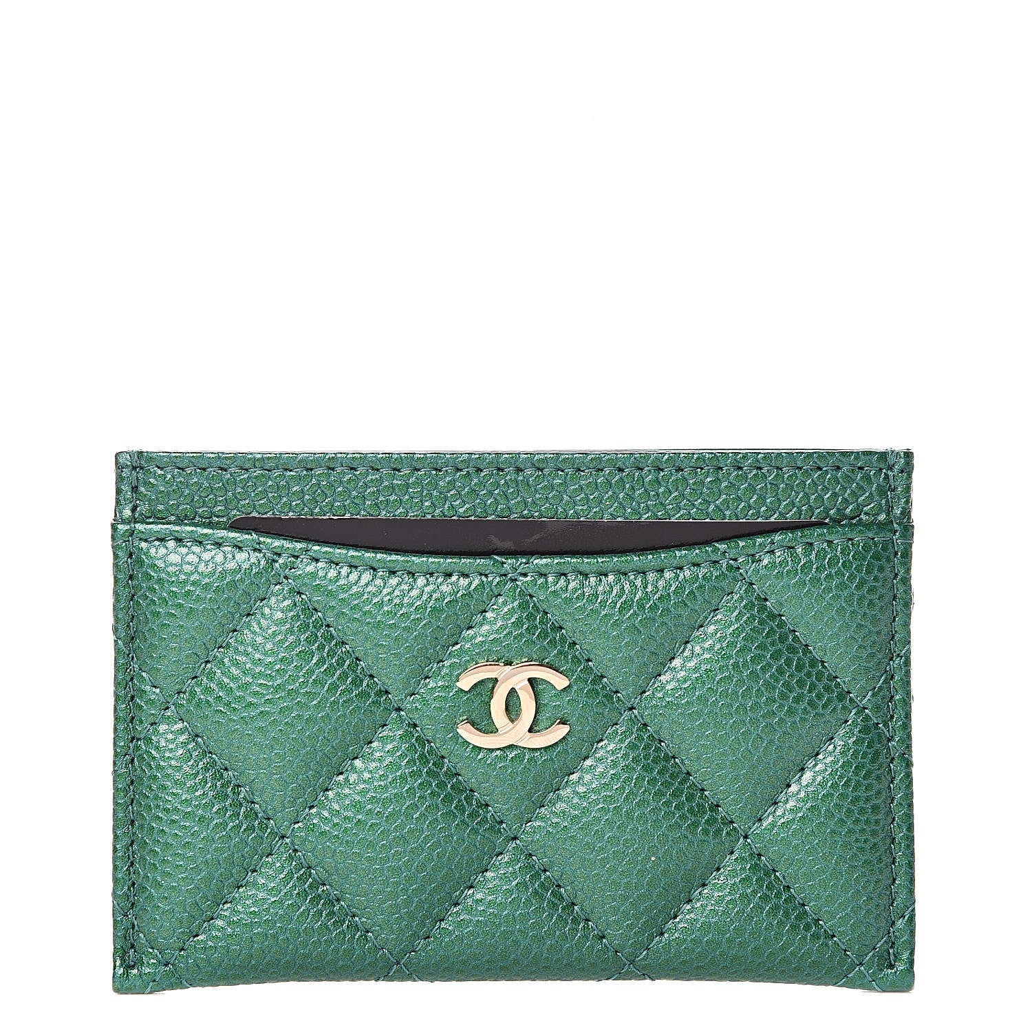 Chanel Metallic Caviar Quilted Card Holder Green 1 of 8
