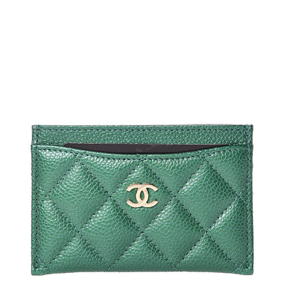 Chanel Metallic Caviar Quilted Card Holder Green 1 of 8