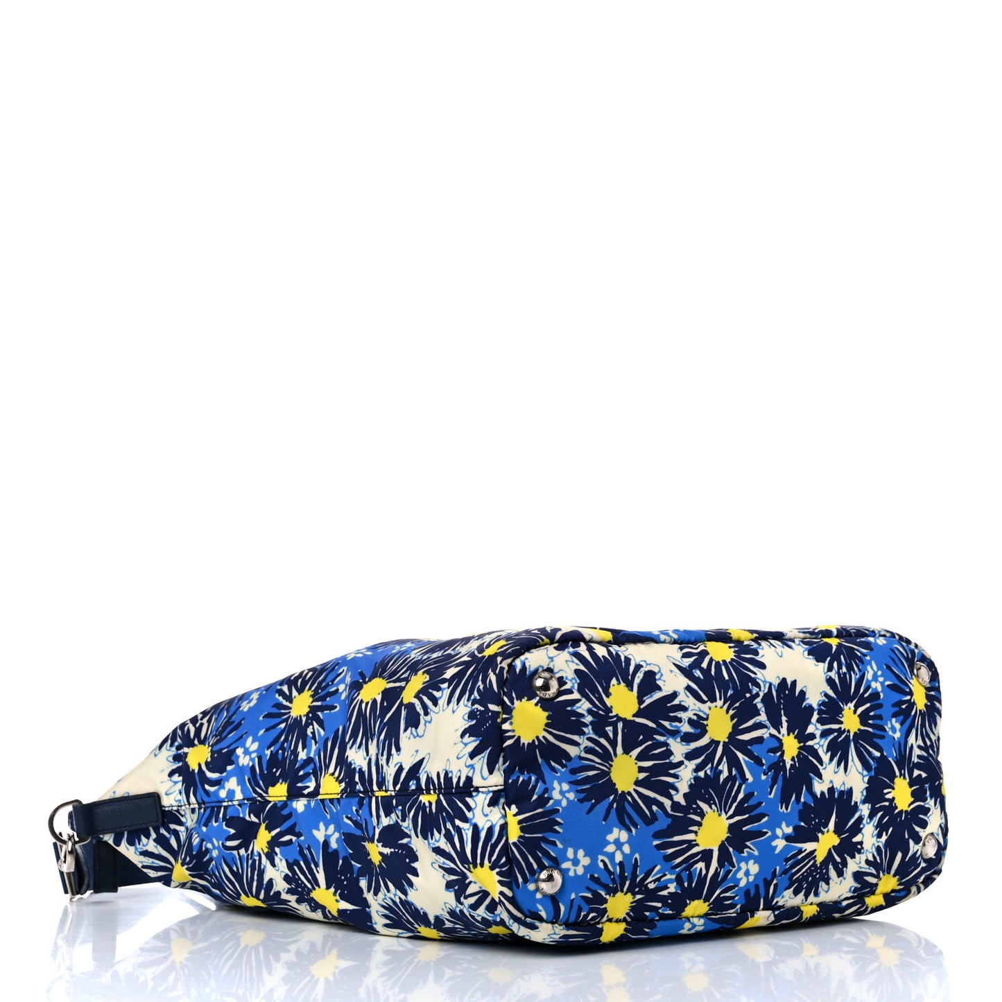 Tessuto Nylon Saffiano Floral Print Tote Bluette Dis Primule