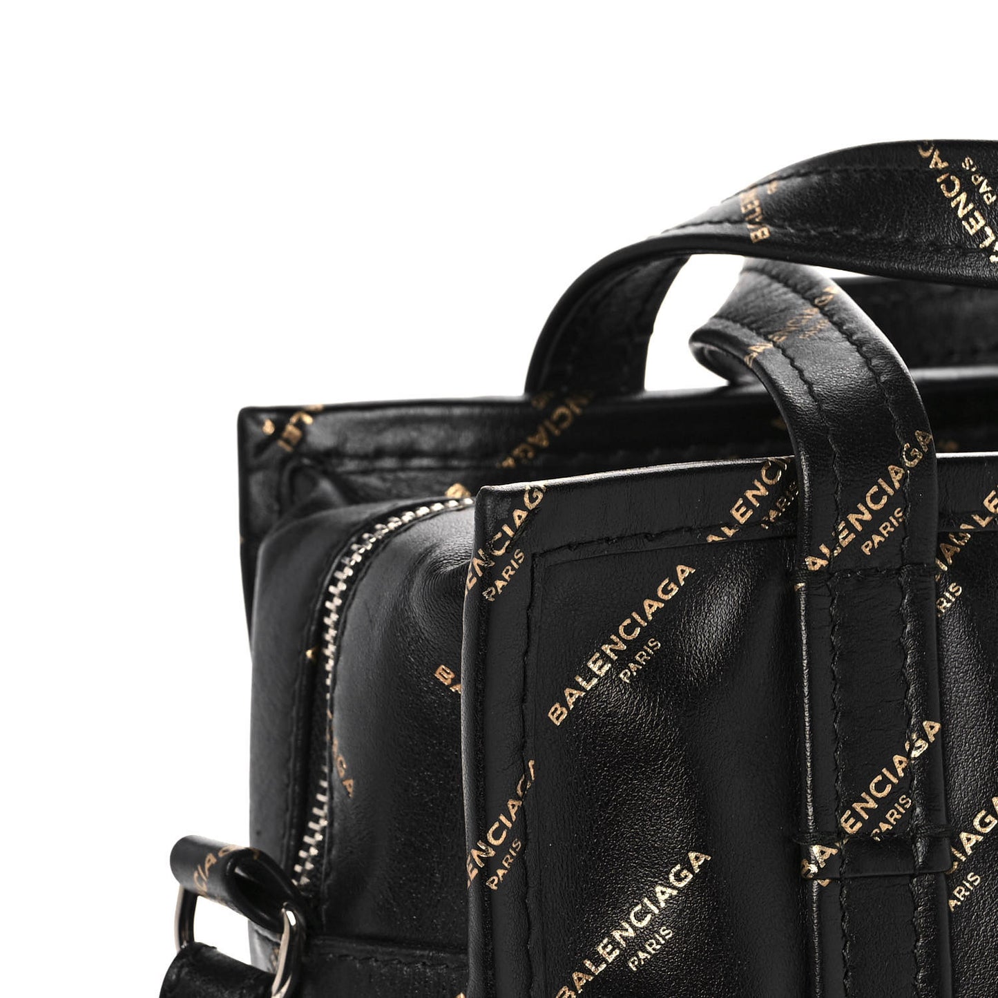 Calfskin Allover Logo XS Bazar Shopper Tote Black Gold