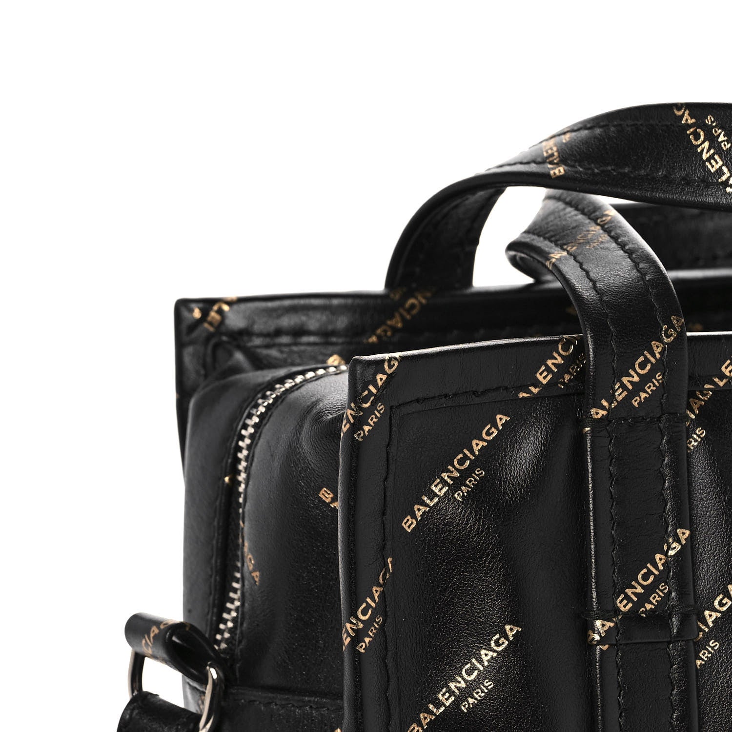 Balenciaga Calfskin Allover Logo XS Bazar Shopper Tote Black Gold 15 of 16