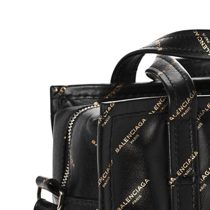 Balenciaga Calfskin Allover Logo XS Bazar Shopper Tote Black Gold 15 of 16