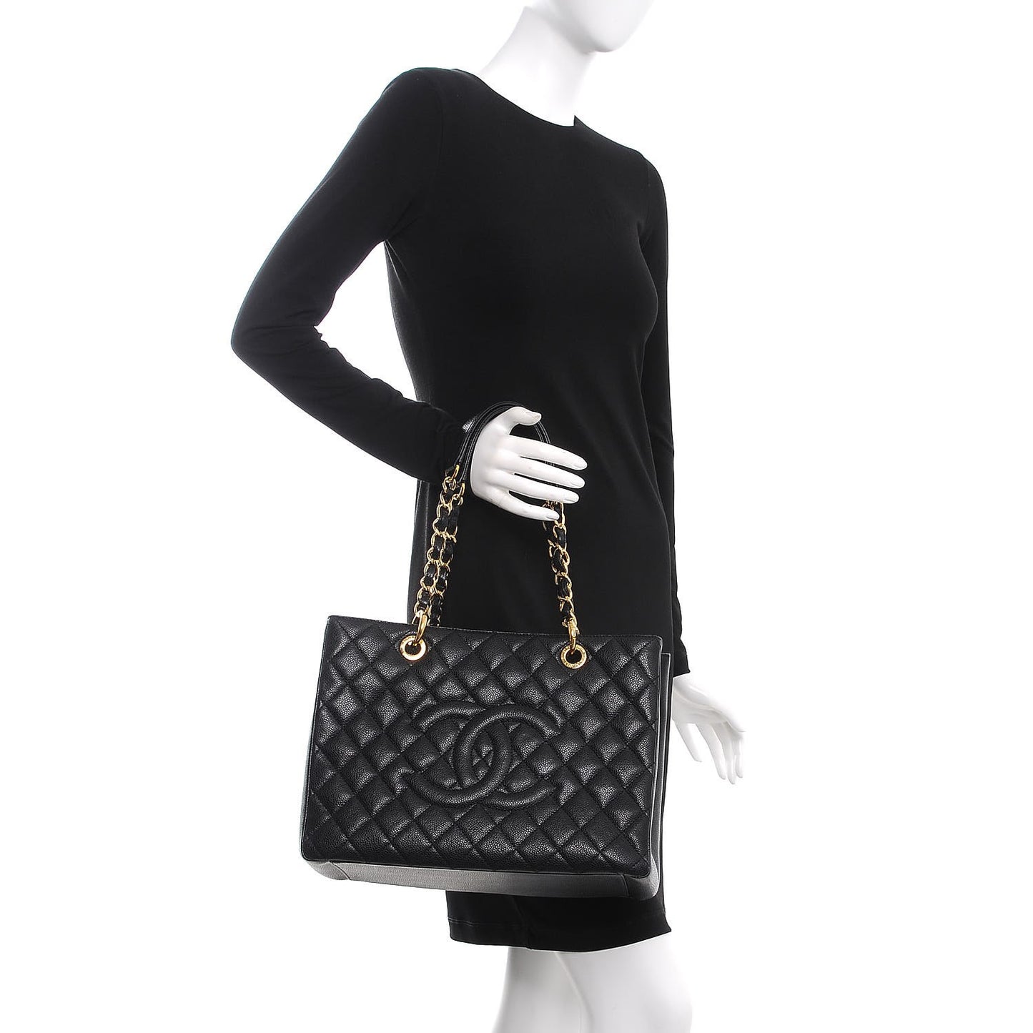 Caviar Quilted Grand Shopping Tote GST Black