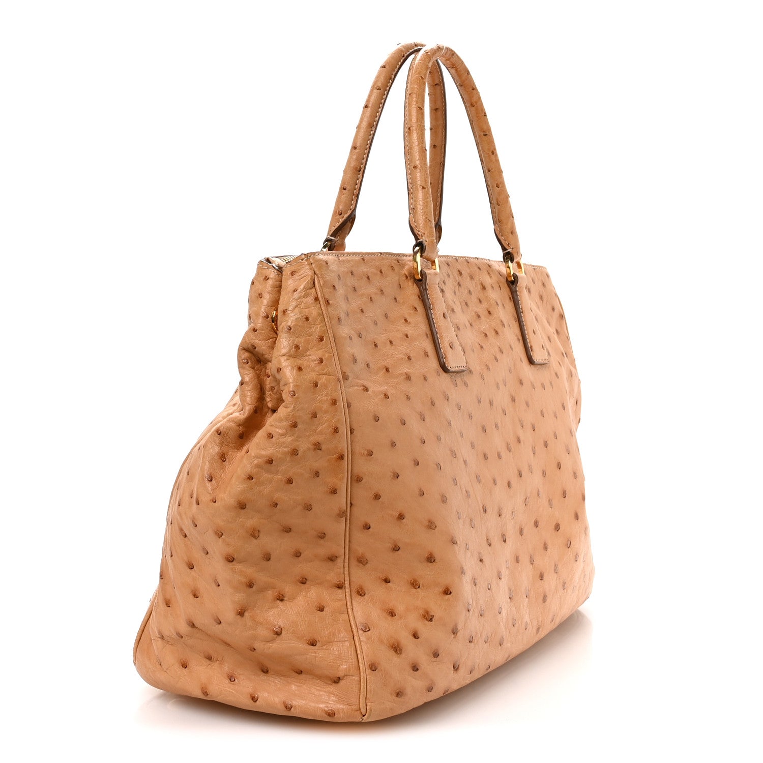 PRADA オーストリッチ ブラウン ハンドバッグ Prada Ostrich Large Galleria Double Zip Tote Cognac 1823724
