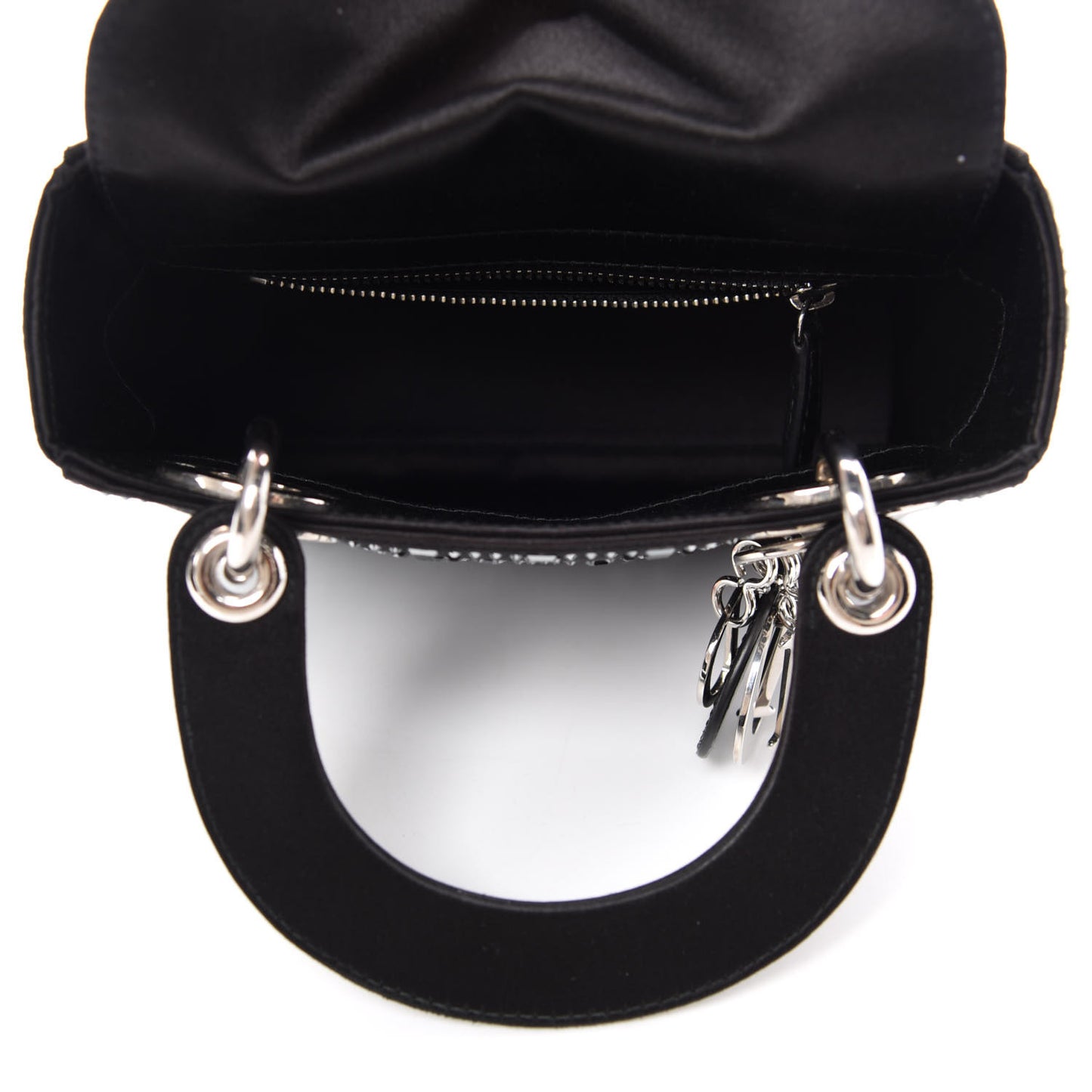 Satin Crystal Cannage Mini Lady Dior Black