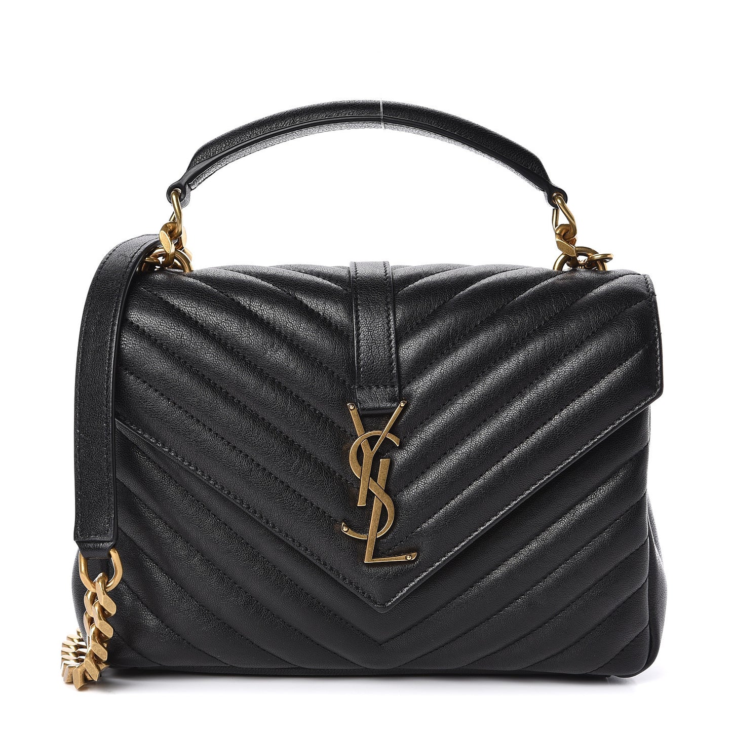 Sheepskin Matelasse Chevron Monogram Medium College Bag Black