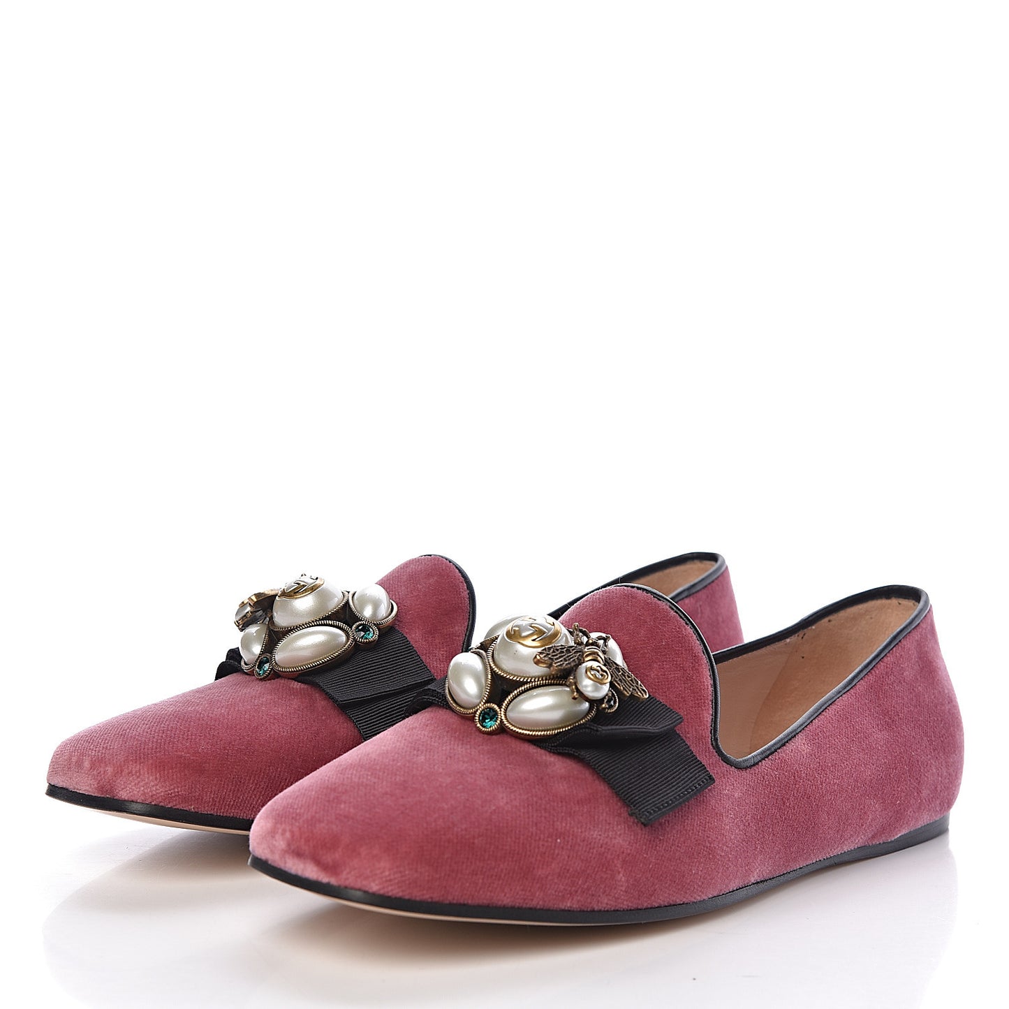 Velvet Etoile Pearl Embellished Loafers 38 Tibet Red