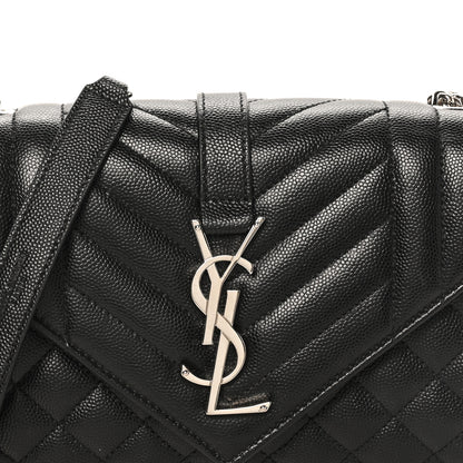 Saint Laurent Grain De Poudre Textured Mixed Matelasse Triquilt Small Monogram Satchel Black 7 of 9