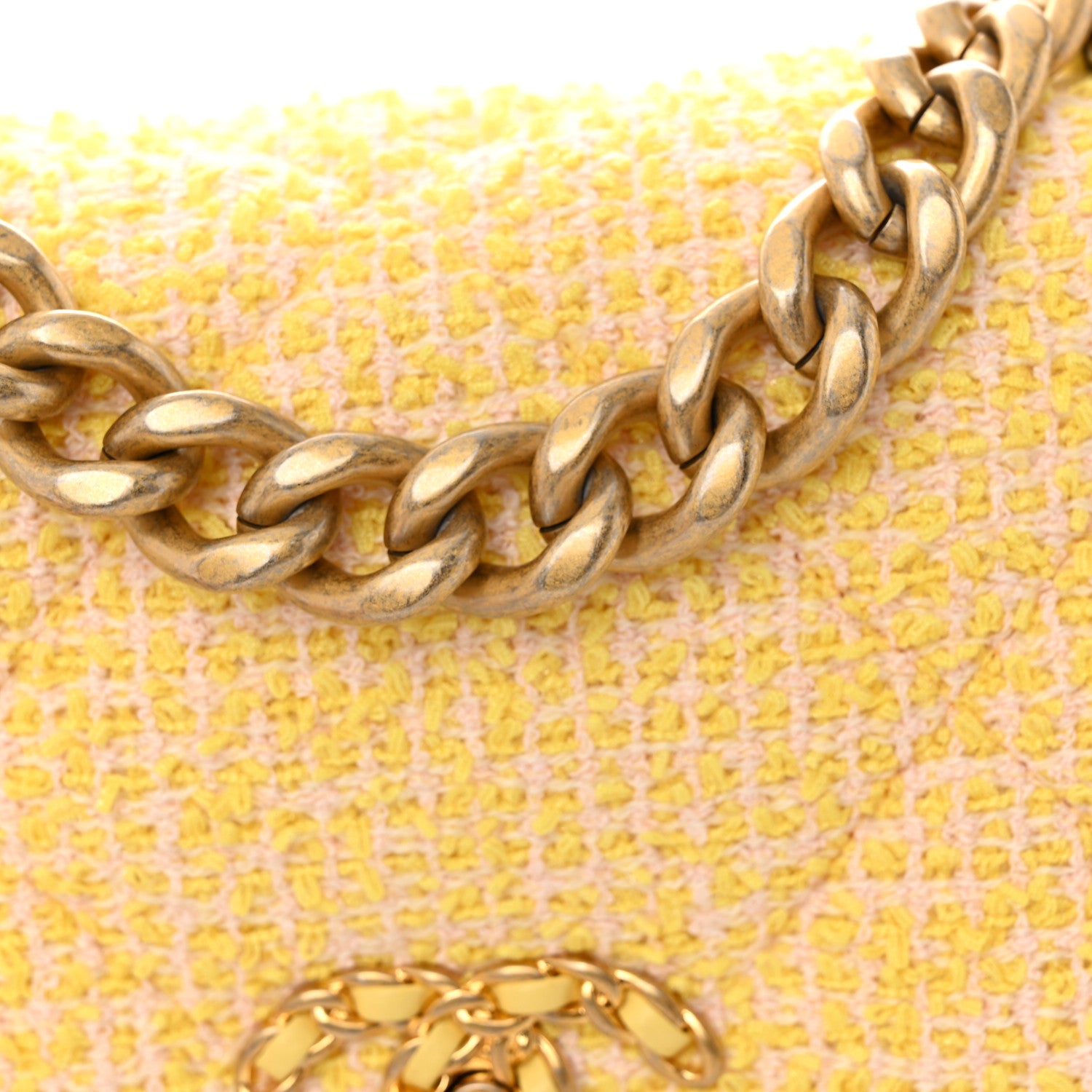 Chanel Tweed Quilted Medium Chanel 19 Flap Yellow Pink 11 of 12