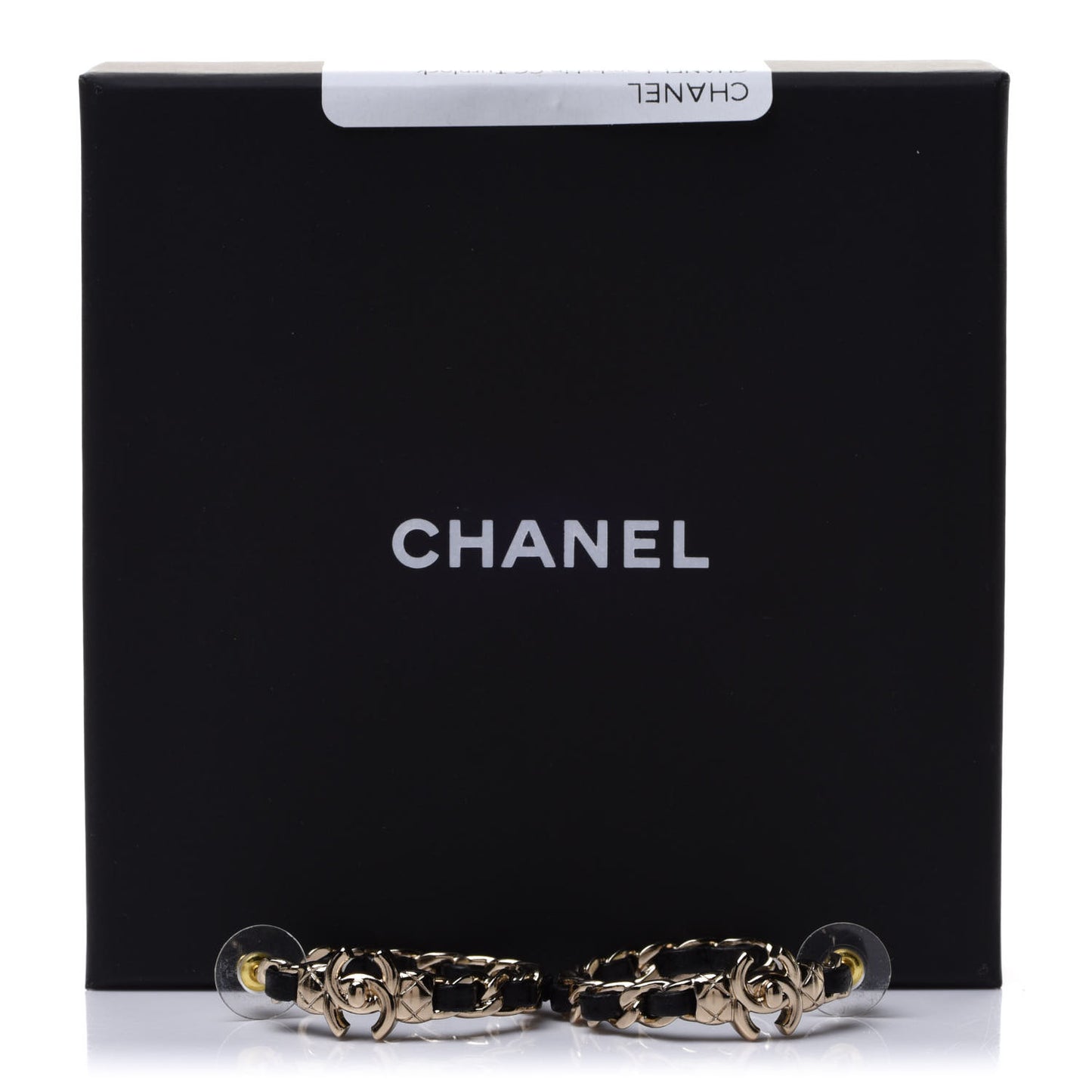 Lambskin CC Turnlock Chain Hoop Earrings Gold Black