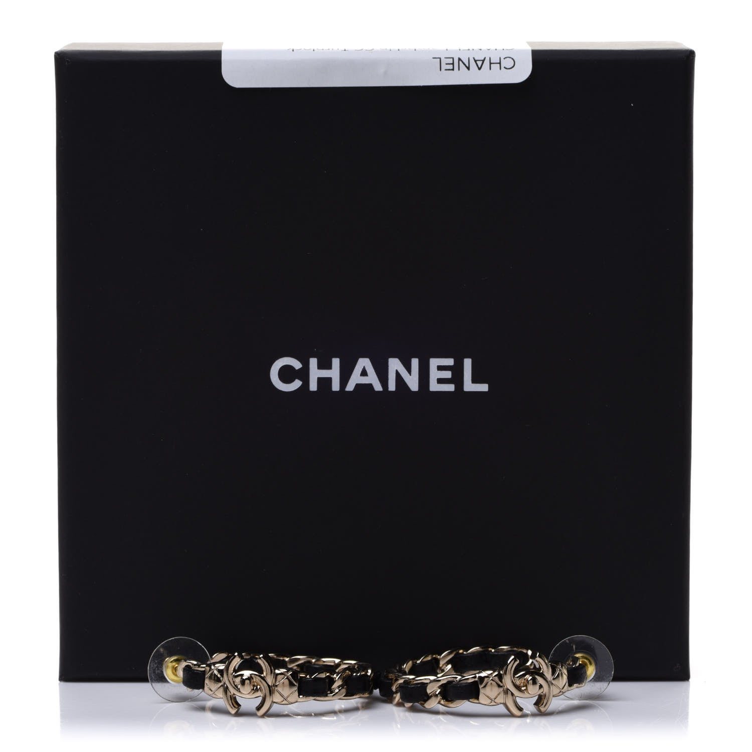 Chanel Lambskin CC Turnlock Chain Hoop Earrings Gold Black 5 of 5