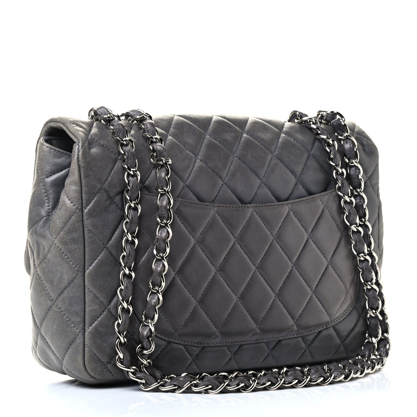 Lambskin Quilted Jumbo Single Flap Grey