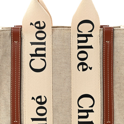 Chloe Cotton Calfskin Small Woody Ribbon Tote White Brown 8 of 10