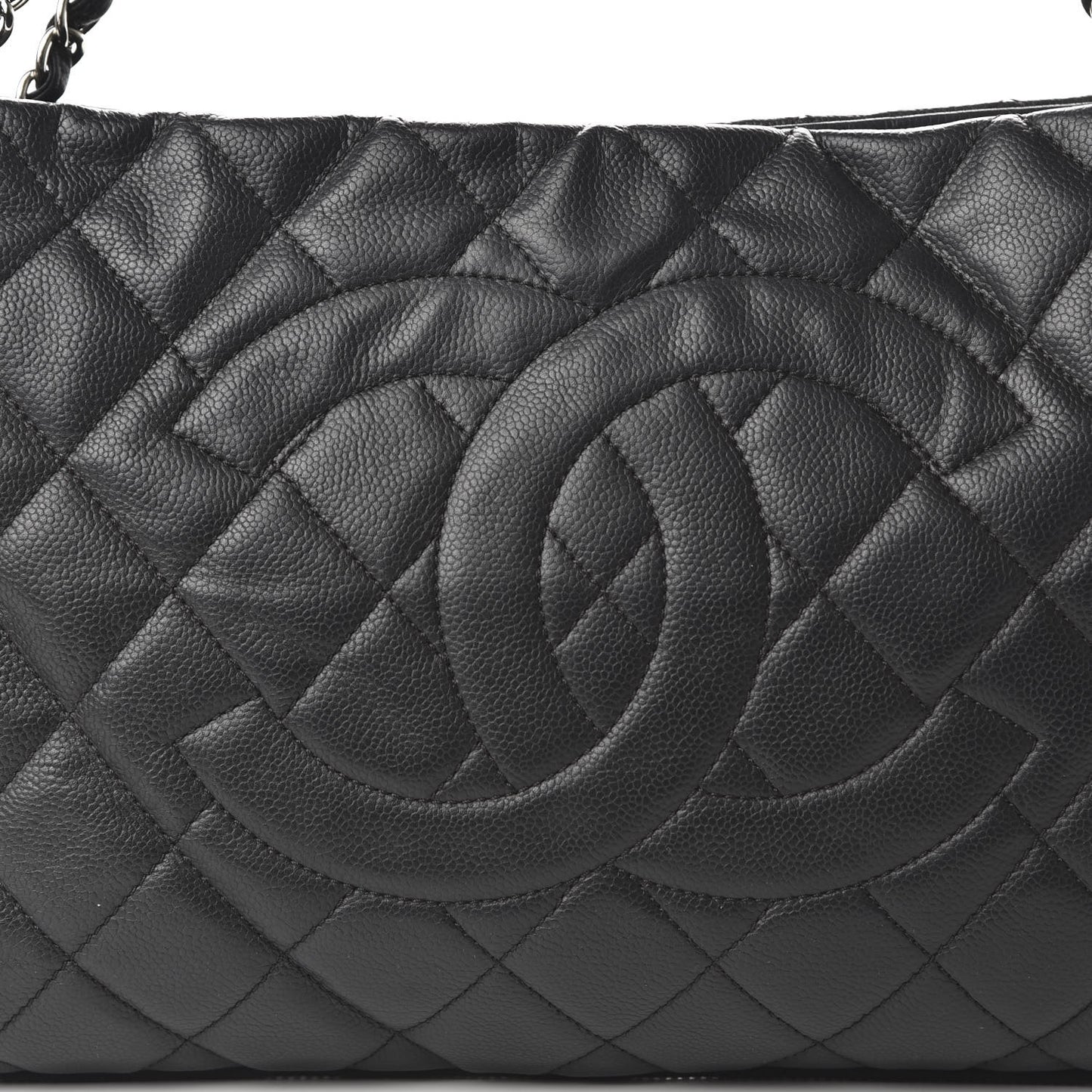 Caviar Quilted Expandable Zip Shoulder Bag Black