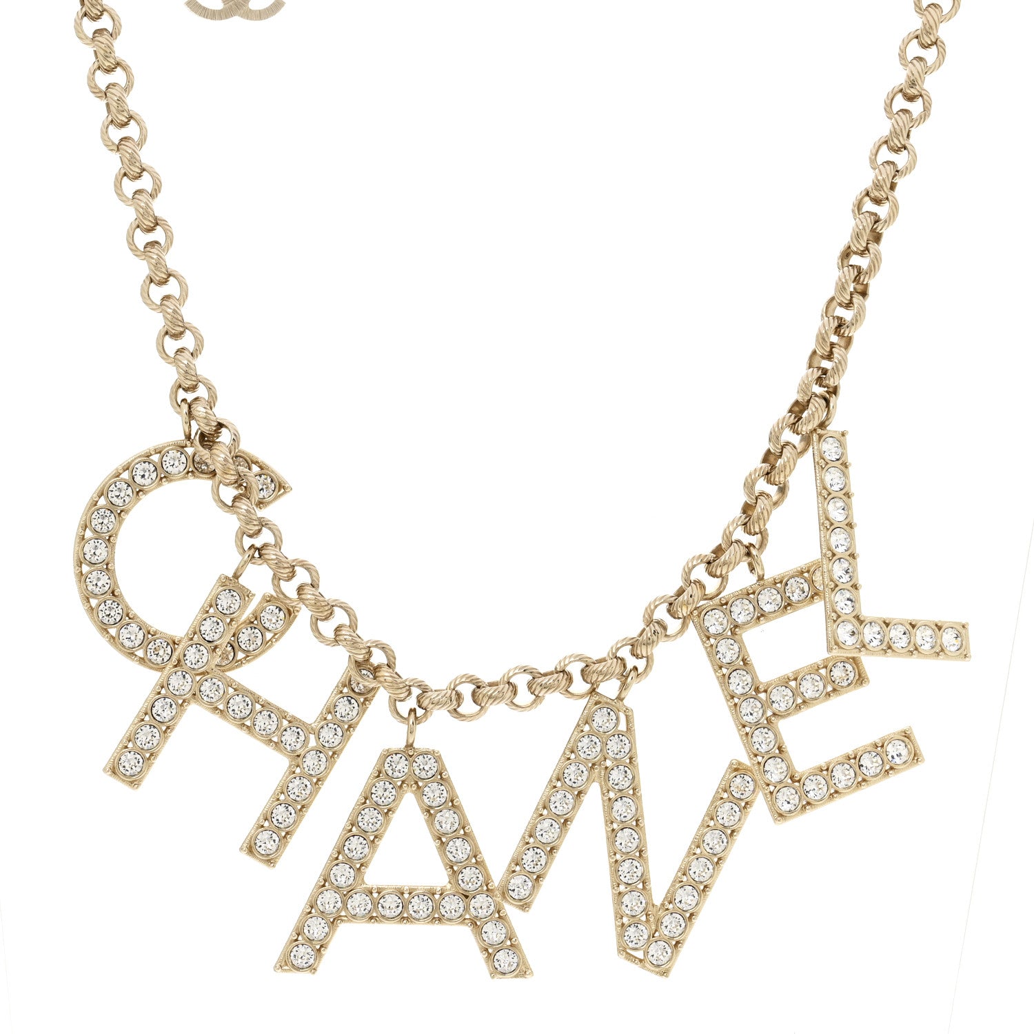 Chanel Crystal City of Lights Letter Chain Necklace Gold 1 of 8