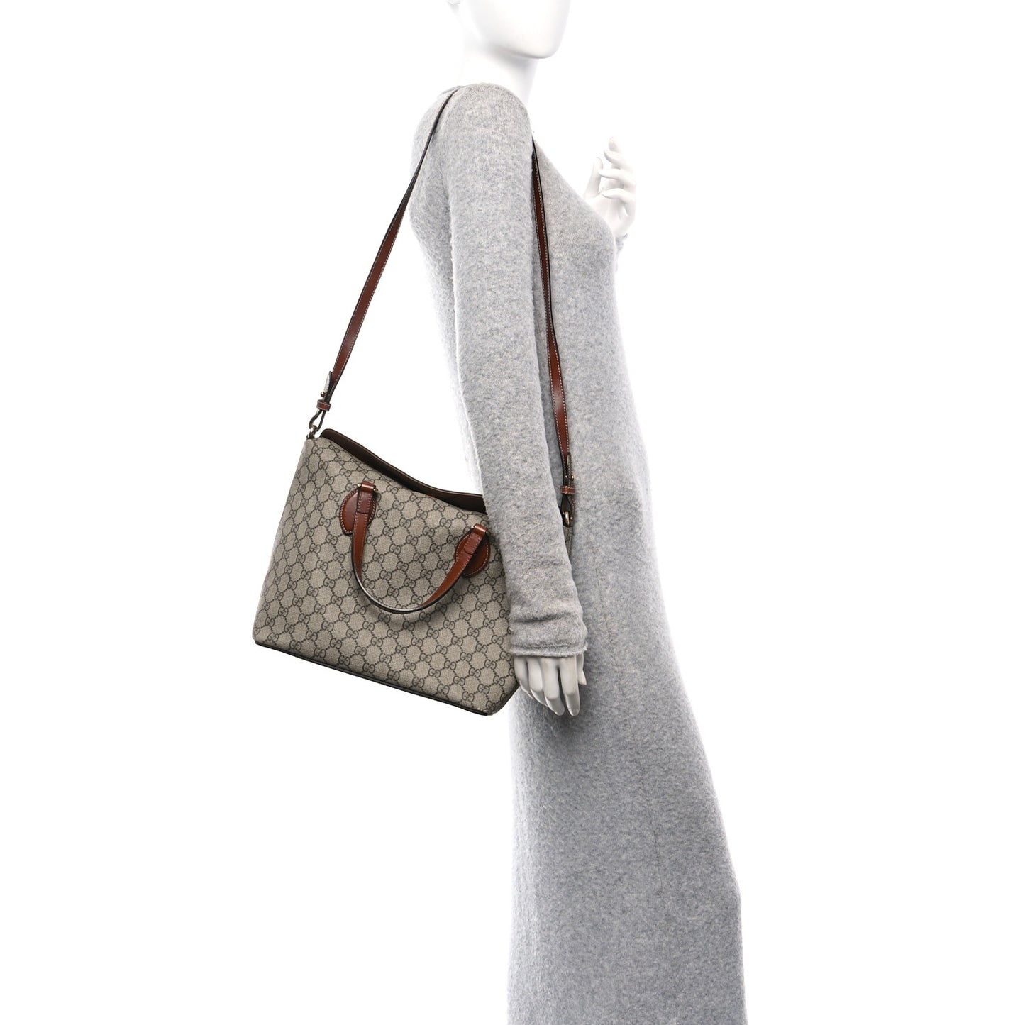 GG Supreme Monogram Linea A Foldover Tote Brown