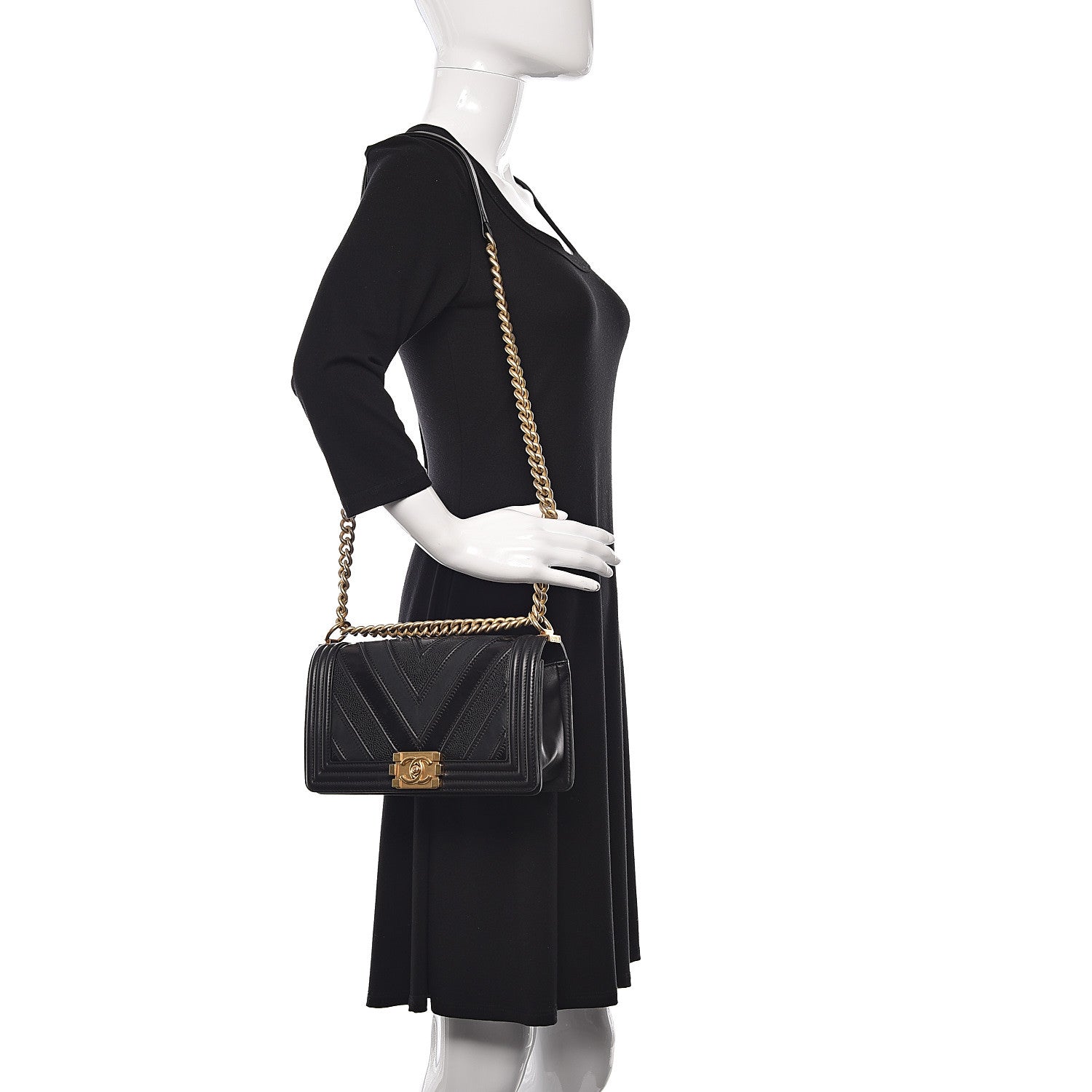 Chanel Caviar Suede Calfskin Chevron Medium Boy Flap Black 2 of 16