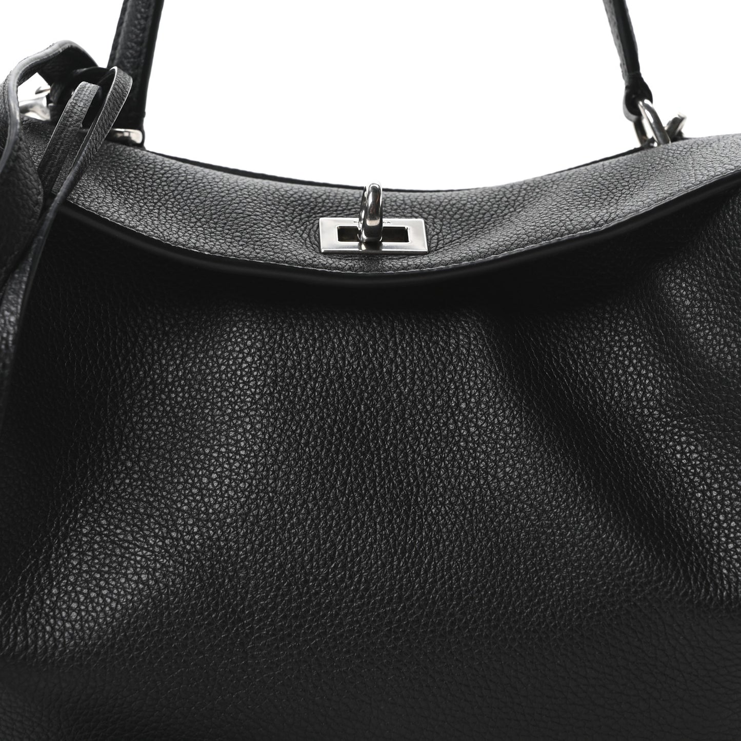 Grained Calfskin Small Rodeo Top Handle Handbag Black