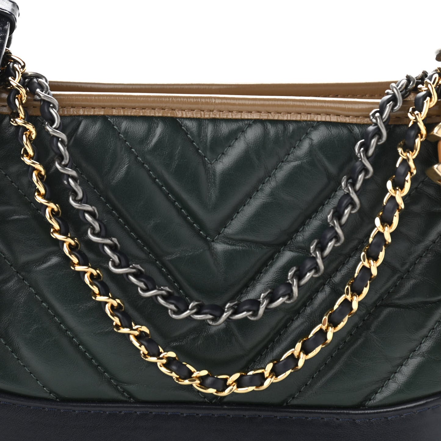 Aged Calfskin Chevron Quilted Small Gabrielle Hobo Green Black