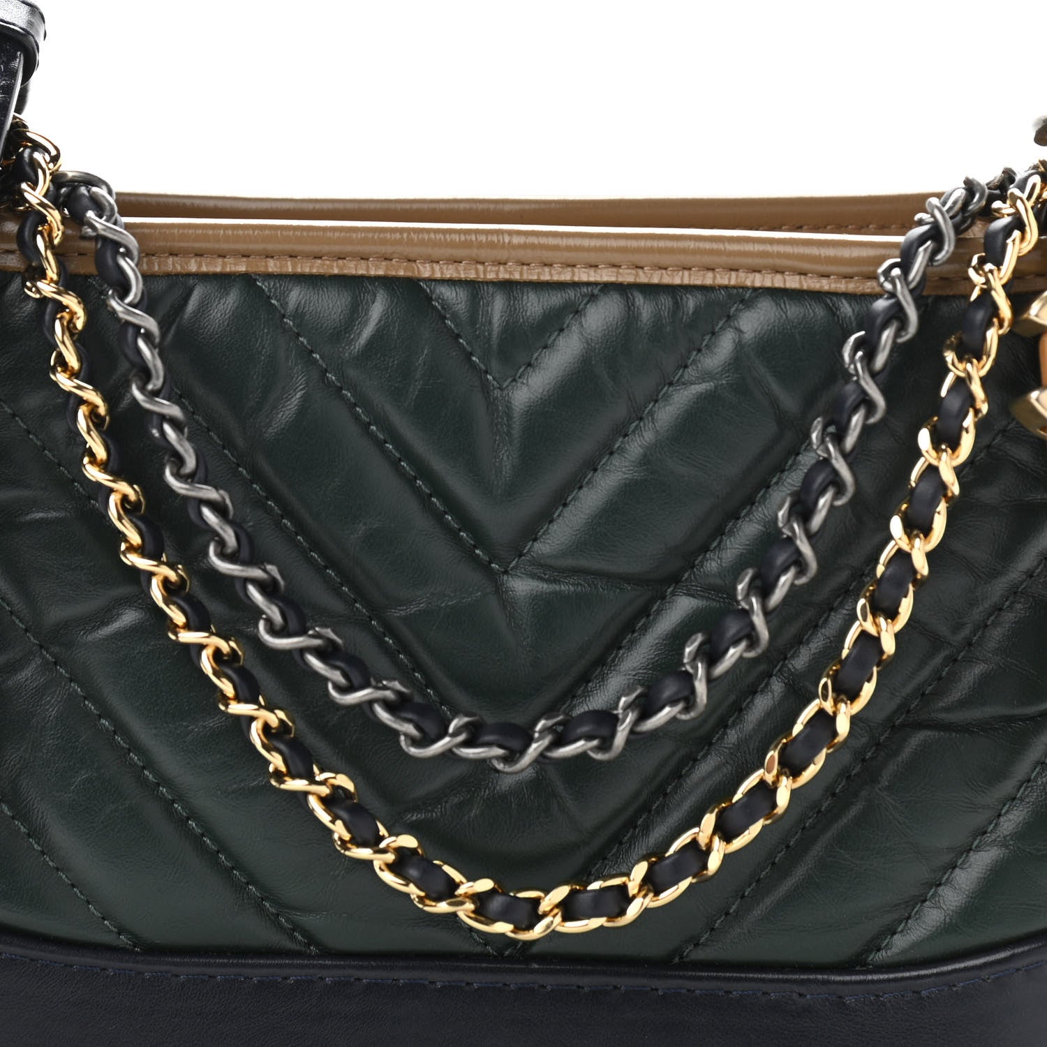 Chanel Aged Calfskin Chevron Quilted Small Gabrielle Hobo Green Black 8 of 10