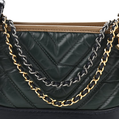 Chanel Aged Calfskin Chevron Quilted Small Gabrielle Hobo Green Black 8 of 10
