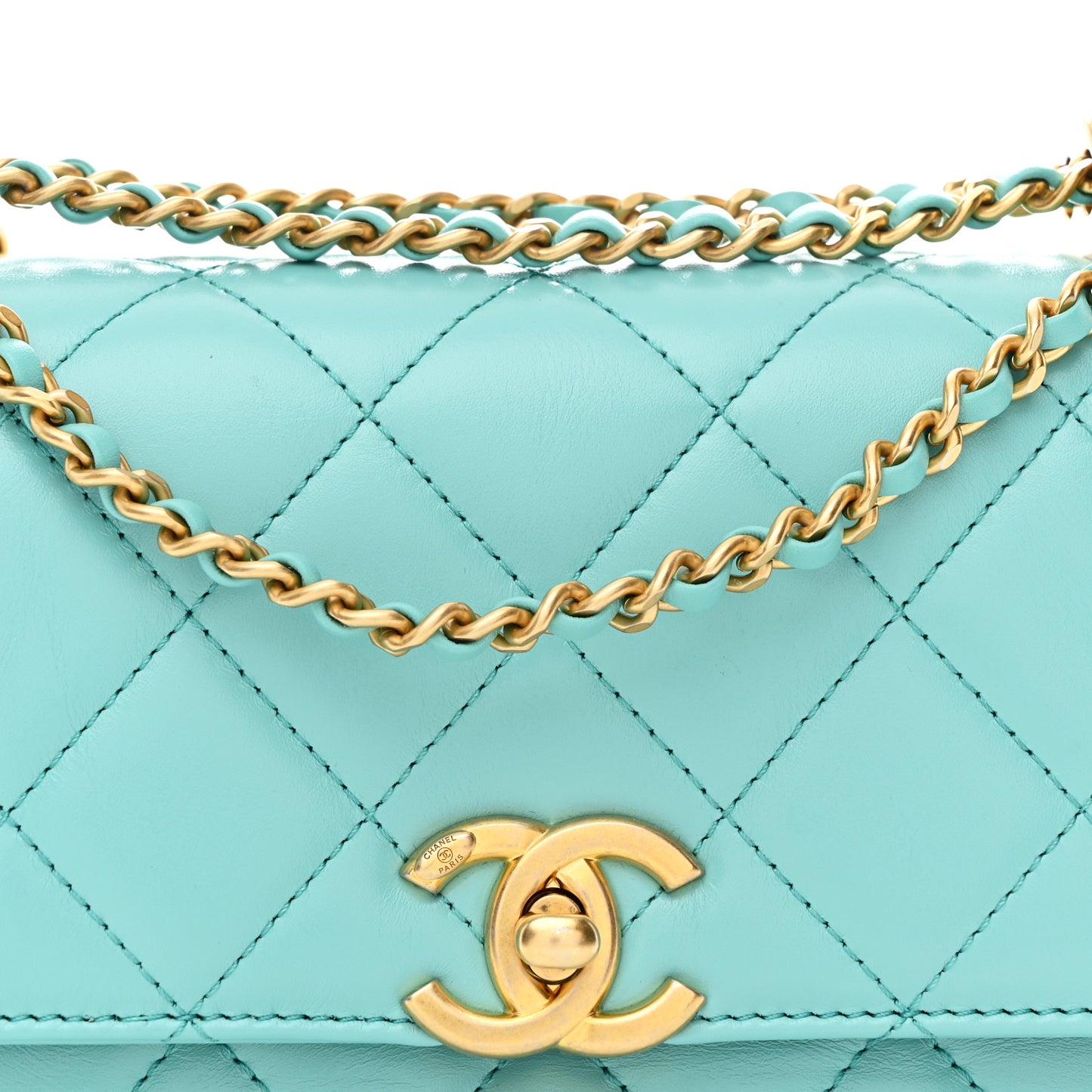 Calfskin Quilted Mini Perfect Fit Flap Turquoise