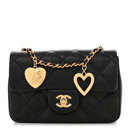 Chanel Lambskin Quilted Mini Heart Charms Flap Black 1 of 11