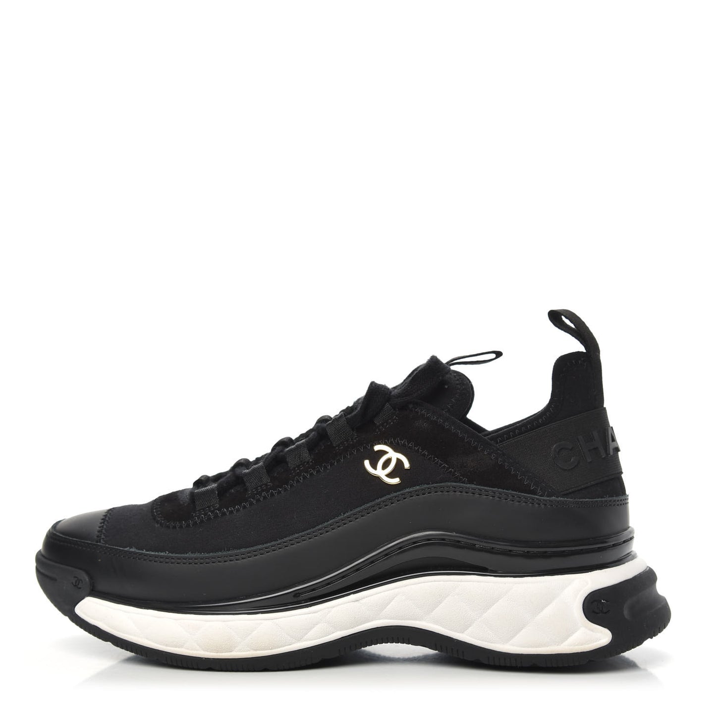 Velvet Calfskin Mixed Fibers CC Sneakers 36.5 Black