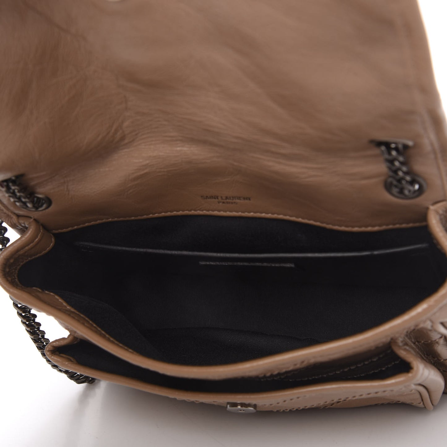 Crinkled Calfskin Matelasse Monogram Baby Niki Chain Satchel Light Taupe