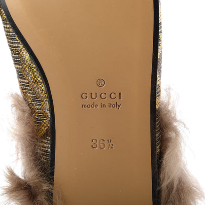 Gucci Brocade Fur Womens Princetown Slippers 36.5 Brown 8 of 9