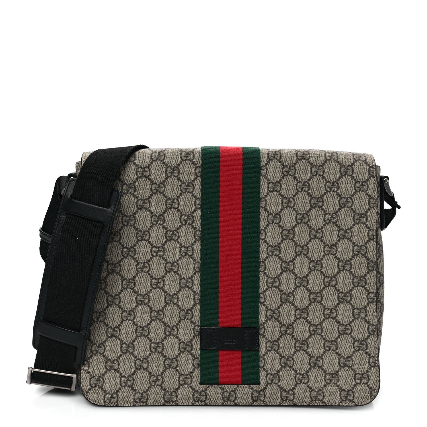 Gucci GG Supreme Monogram Web Flap Messenger Bag Black 1 of 9