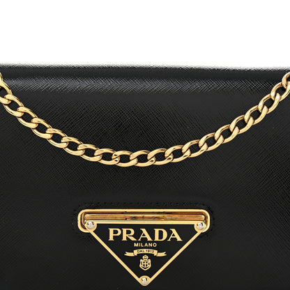 Prada Saffiano Vernice Metal Triangle Chain Crossbody Bag Black 8 of 12