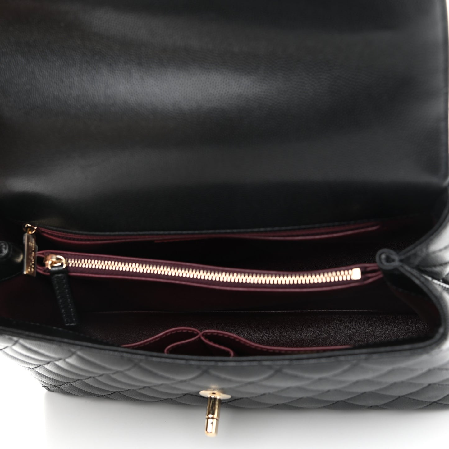 Caviar Quilted Small Coco Handle Flap Black