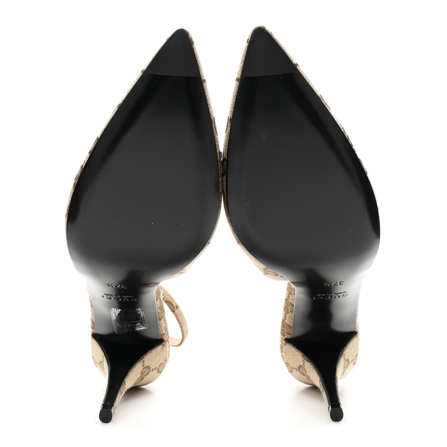 Canvas GG Monogram Horsebit Slingback Pumps 37.5 Beige Ebony Cocoa