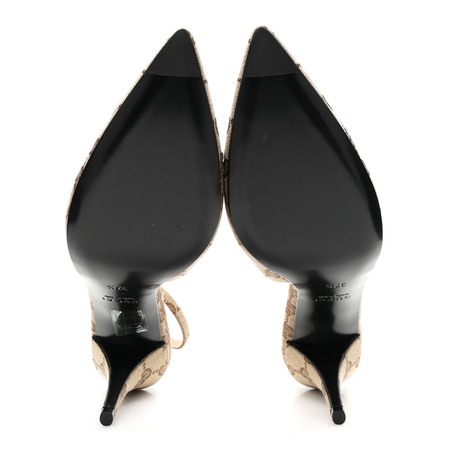 Gucci Canvas GG Monogram Horsebit Slingback Pumps 37.5 Beige Ebony Cocoa 6 of 11