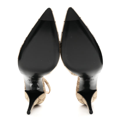 Gucci Canvas GG Monogram Horsebit Slingback Pumps 37.5 Beige Ebony Cocoa 6 of 11