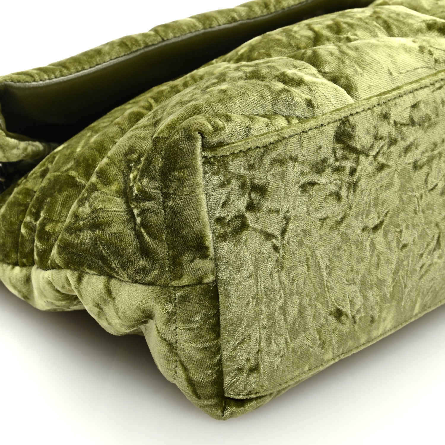 Saint Laurent Crushed Velvet Quilted Small Loulou Puffer Monogram Chain Satchel Green 7 of 8