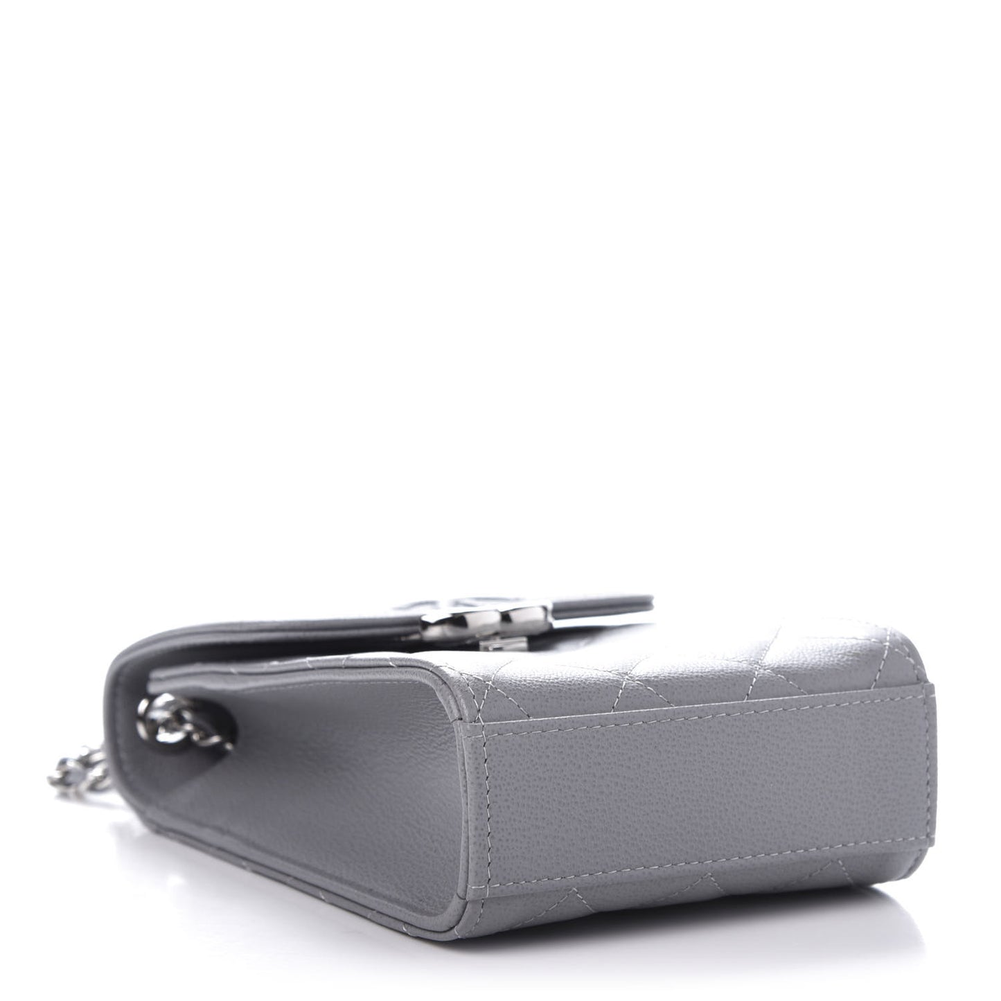 Grained Calfskin Quilted CC Box Clutch With Chain Grey