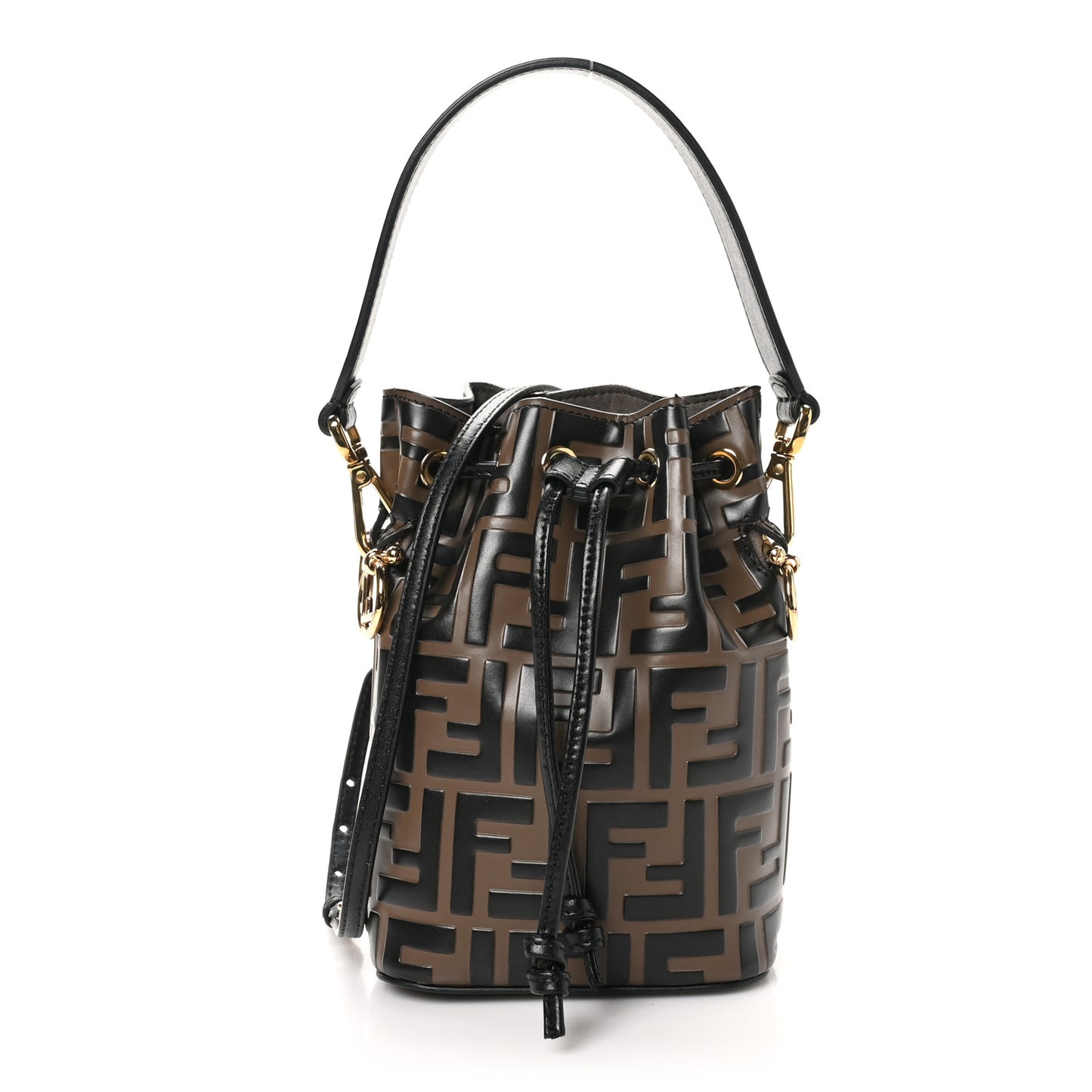 Vitello Liberty F is Fendi Bi-Color FF 1974 Embossed Mini Mon Tresor Bucket Bag Maya Black