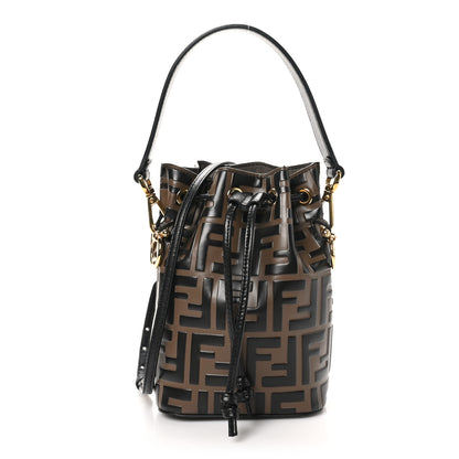 Fendi Vitello Liberty F is Fendi Bi-Color FF 1974 Embossed Mini Mon Tresor Bucket Bag Maya Black 1 of 10