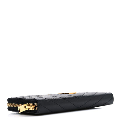 Saint Laurent Grain De Poudre Matelasse Chevron Monogram Zip Around Wallet Black 4 of 7